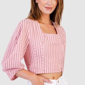 Pink Striped Square-Neck Crop Top - Women